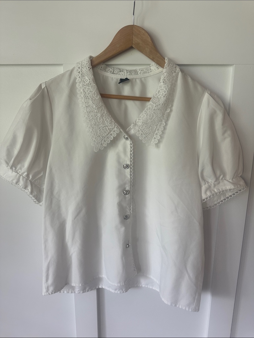 SHEIN White Lace-Collar Button Front Blouse